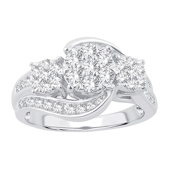 Womens 1 CT. T.W. Natural White Diamond 10K Gold Round Halo Engagement Ring