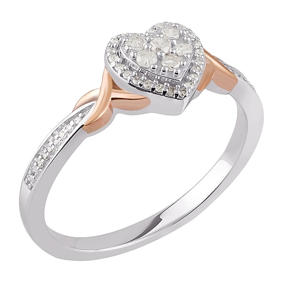 Promise My Love Womens 1/6 CT. T.W. Natural White Diamond Sterling Silver Heart Promise Ring