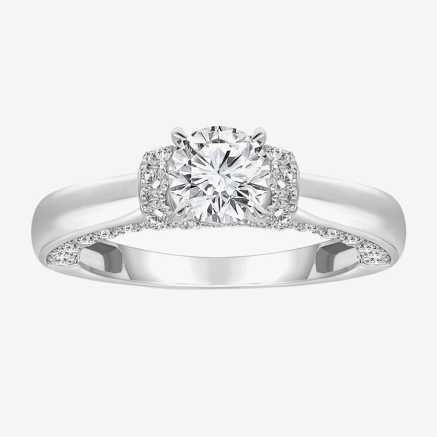 (I / I1) Womens 2 CT. T.W. Lab Grown White Diamond 10K Gold or 14K Round Side Stone Engagement Ring