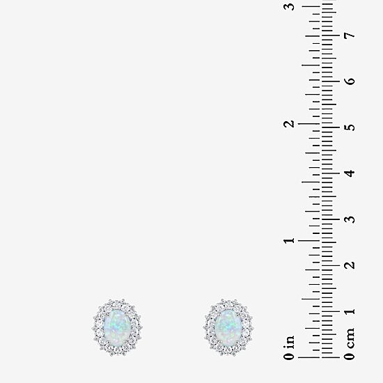Lab Created White Opal Sterling Silver 12.7mm Oval Stud Earrings