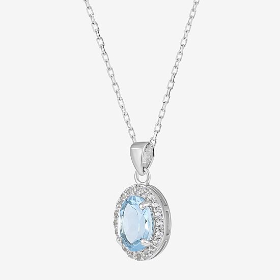Womens Genuine Blue Topaz Sterling Silver 18 Inch Pendant Necklace