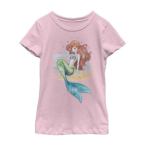Disney Collection Little & Big Kid Girls Crew Neck Short Sleeve Regular Fit Ariel The Little Mermaid Graphic T-Shirt, X-small, Pink