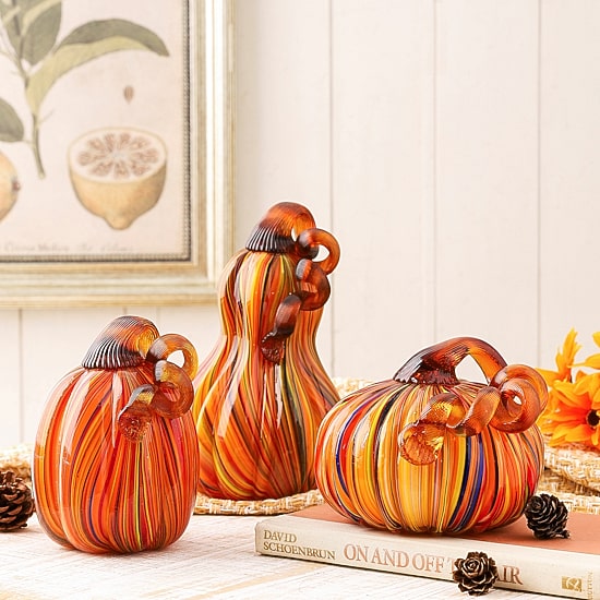 Glitzhome Multi Striped Glass Gourd Tabletop Decor