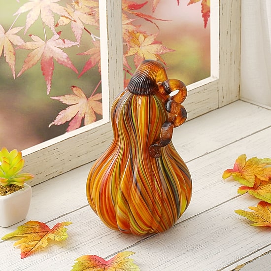 Glitzhome Multi Striped Glass Gourd Tabletop Decor