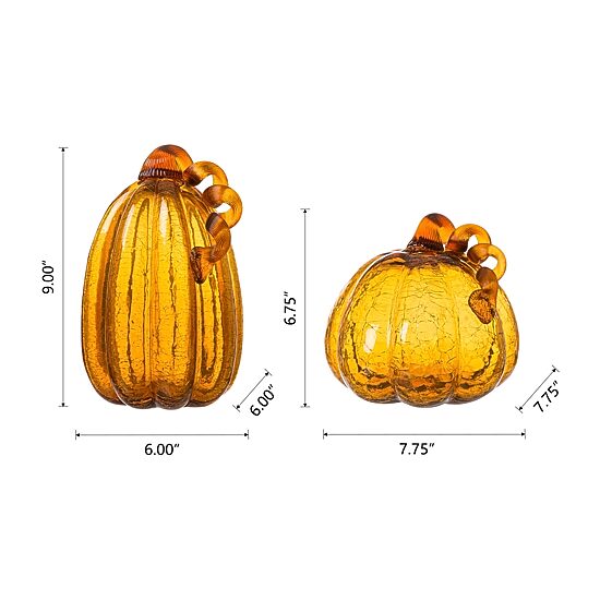 Glitzhome Amber Crackle Glass Pumpkin 2-pc. Tabletop Decor
