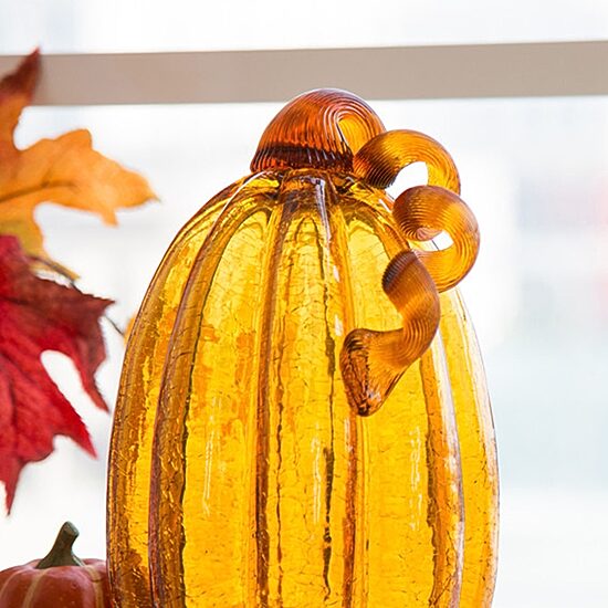 Glitzhome Amber Crackle Glass Pumpkin 2-pc. Tabletop Decor