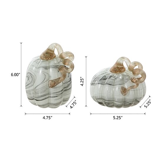 Glitzhome Gray Marble Glass Pumpkin 2-pc. Thanksgiving Tabletop Decor