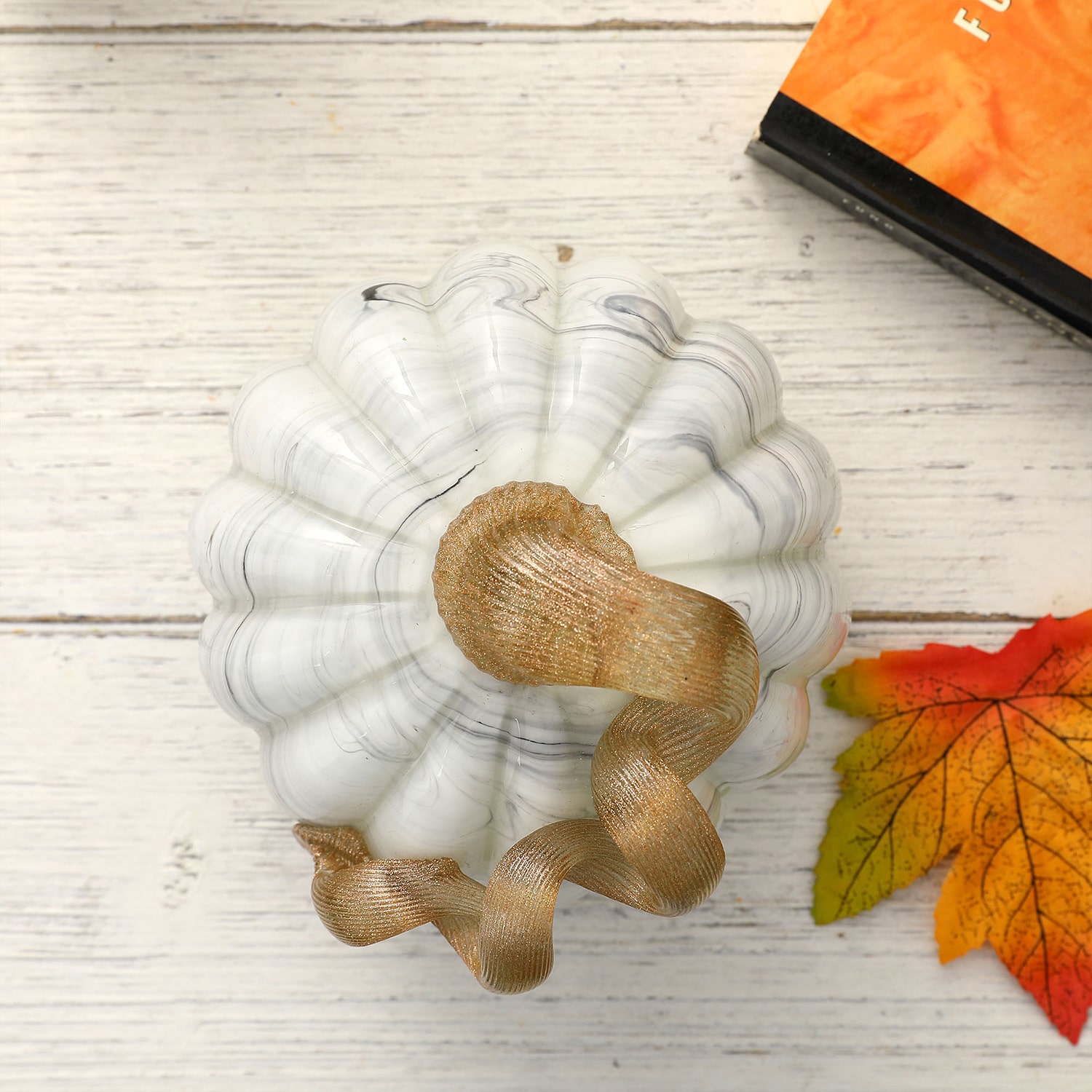Glitzhome Gray Marble Glass Pumpkin 2-pc. Thanksgiving Tabletop Decor