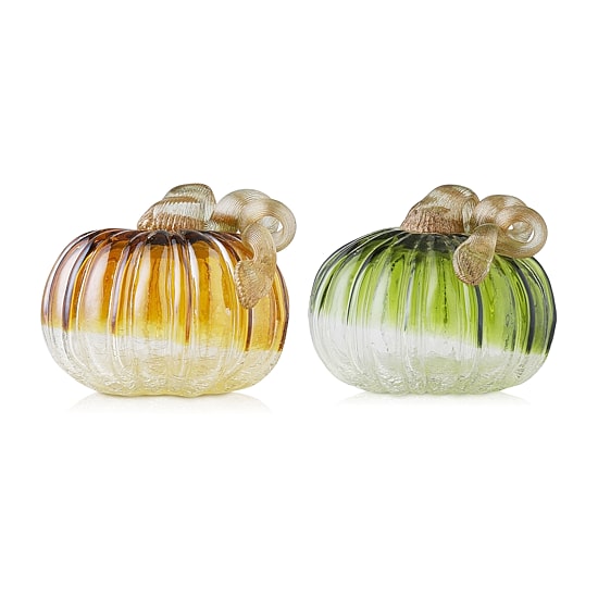 Glitzhome Crackle Glass Pumpkin 2-pc. Tabletop Decor