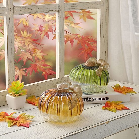 Glitzhome Crackle Glass Pumpkin 2-pc. Tabletop Decor