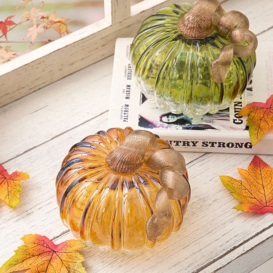 Glitzhome Crackle Glass Pumpkin 2-pc. Tabletop Decor