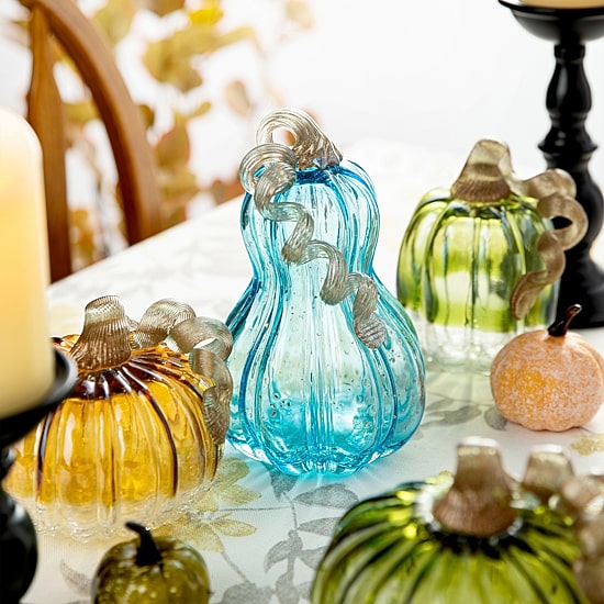 Glitzhome Crackle Glass Pumpkin 2-pc. Tabletop Decor