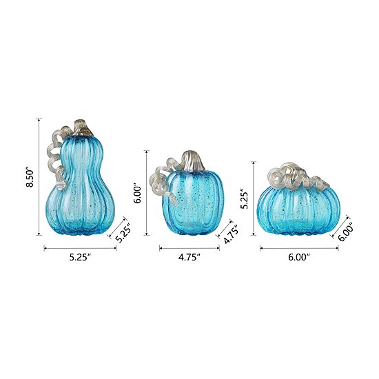 Glitzhome Blue Glass Pumpkin 3-pc. Thanksgiving Tabletop Decor