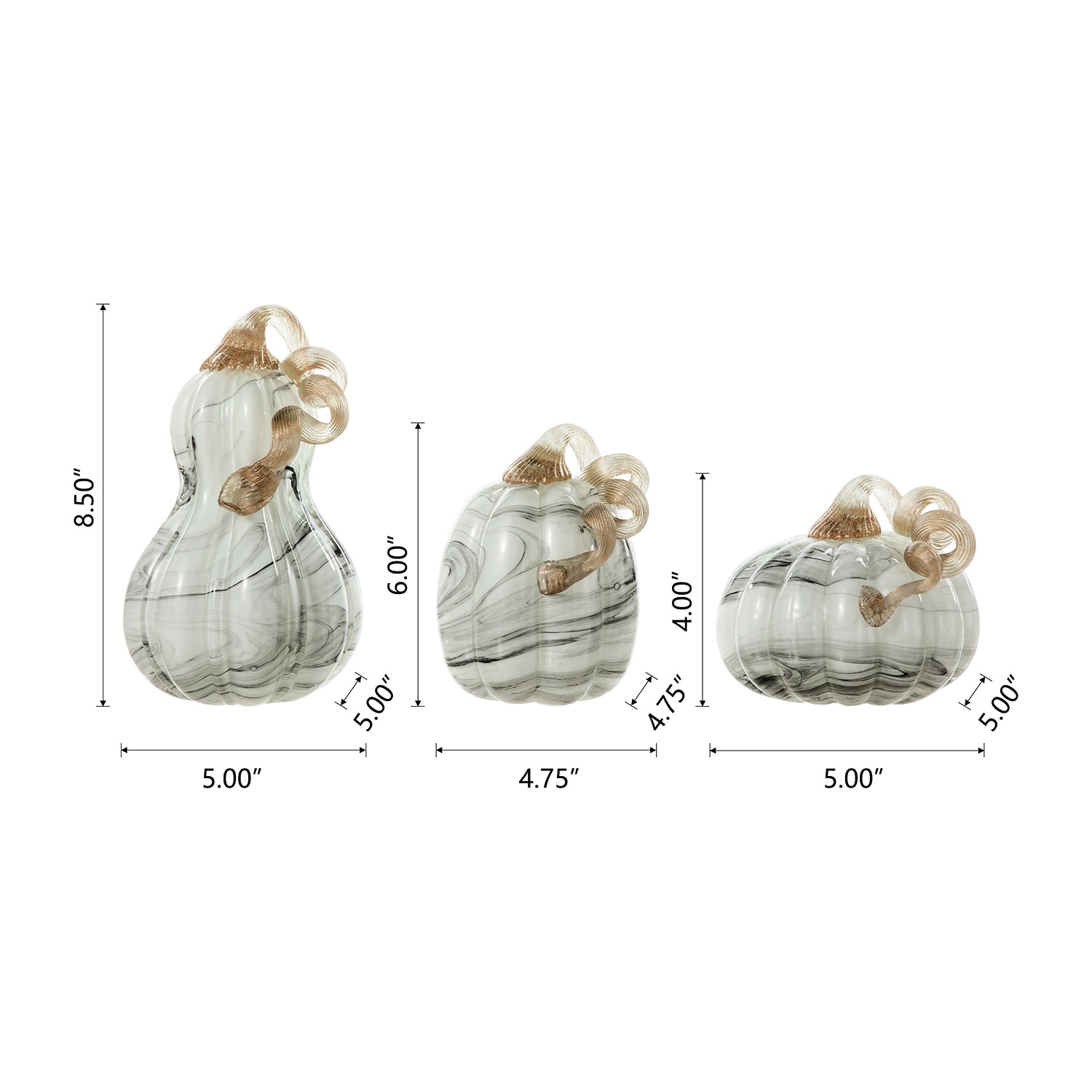Glitzhome Marble Glass Pumpkin And Gourd 3-pc. Thanksgiving Tabletop Decor