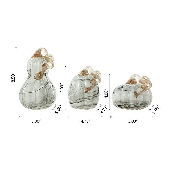 Glitzhome Marble Glass Pumpkin And Gourd 3-pc. Tabletop Decor