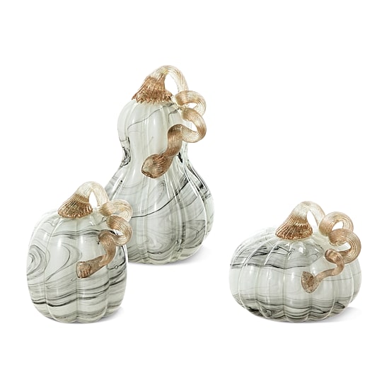 Glitzhome Marble Glass Pumpkin And Gourd 3-pc. Tabletop Decor