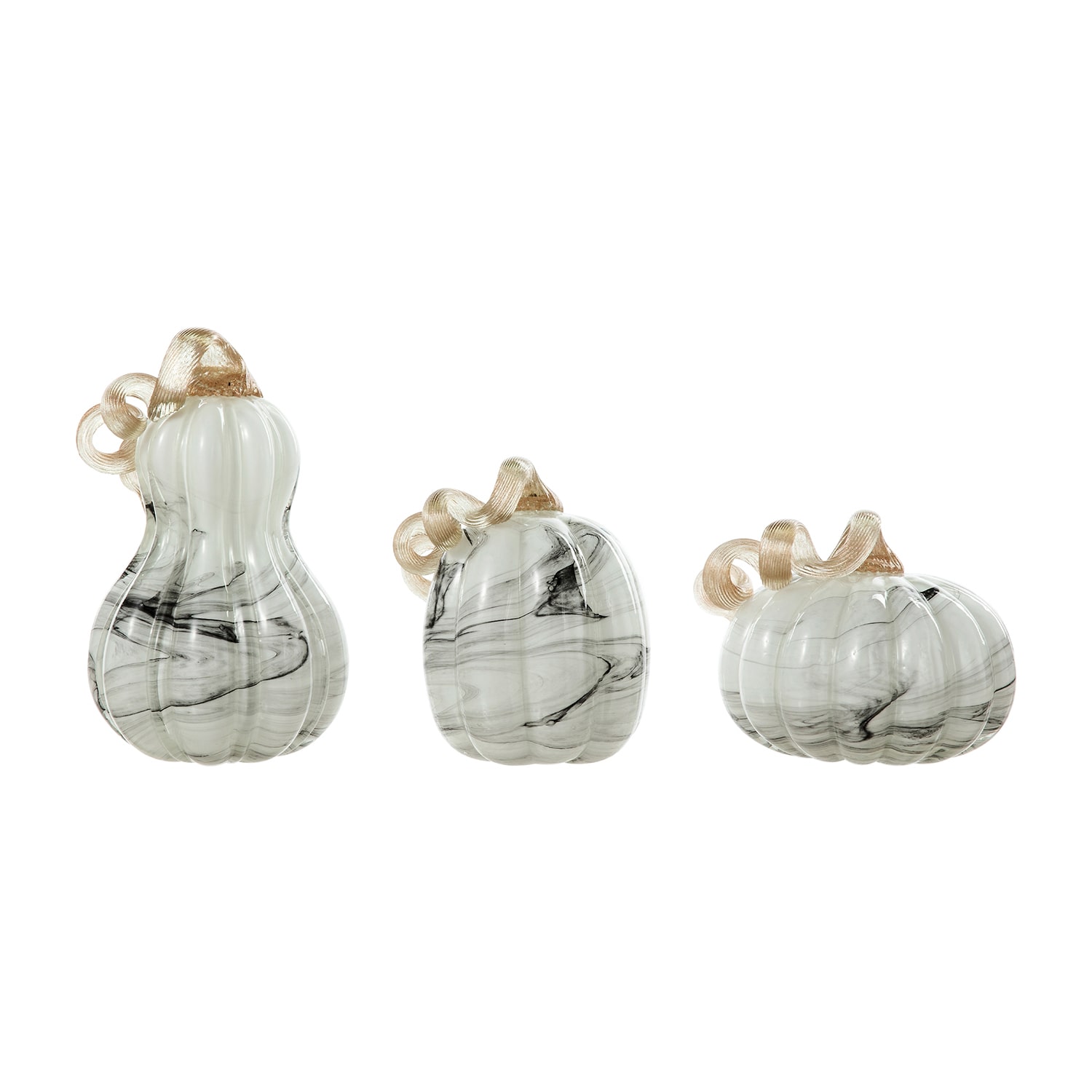 Glitzhome Marble Glass Pumpkin And Gourd 3-pc. Thanksgiving Tabletop Decor