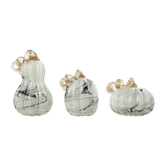 Glitzhome Marble Glass Pumpkin And Gourd 3-pc. Tabletop Decor
