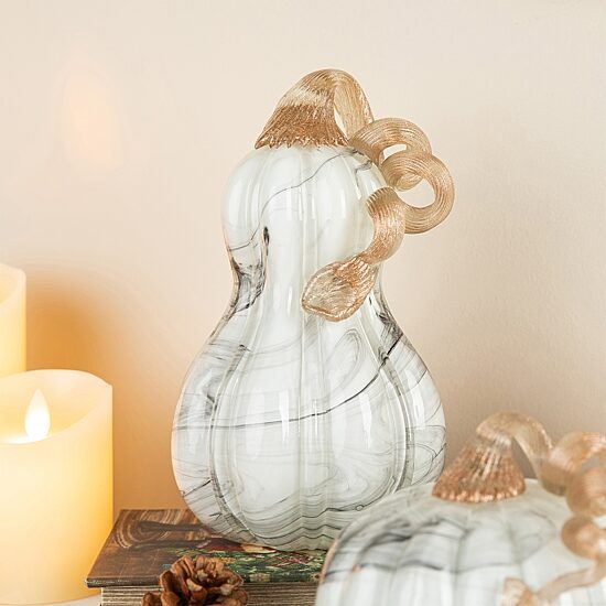 Glitzhome Marble Glass Pumpkin And Gourd 3-pc. Tabletop Decor