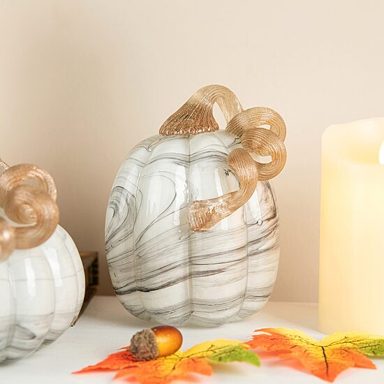 Glitzhome Marble Glass Pumpkin And Gourd 3-pc. Tabletop Decor
