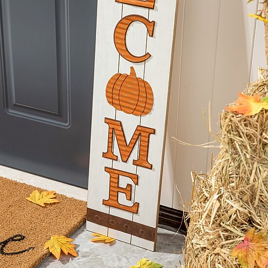 Glitzhome Fall Wooden Welcome Porch Sign