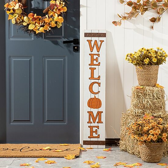 Glitzhome Fall Wooden Welcome Porch Sign