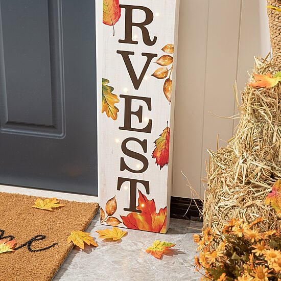 Glitzhome Fall Lighted Wooden Porch Sign