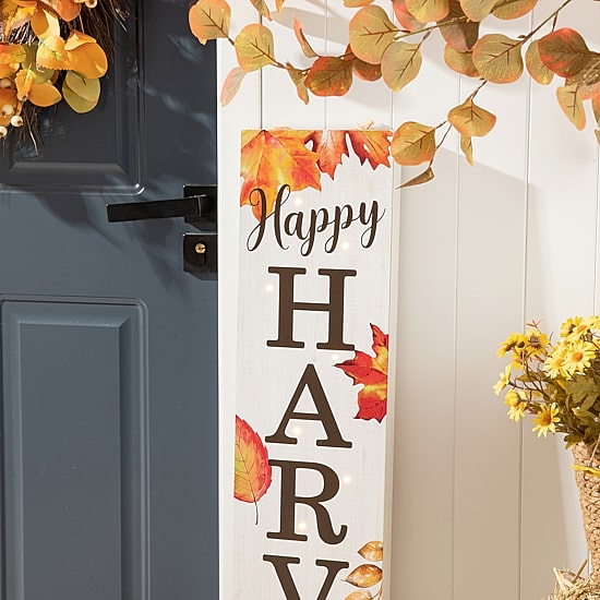 Glitzhome Fall Lighted Wooden Porch Sign