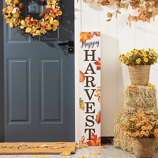 Glitzhome Fall Lighted Wooden Porch Sign