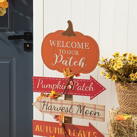 Glitzhome Fall Wooden Pumpkin Patch Porch Sign
