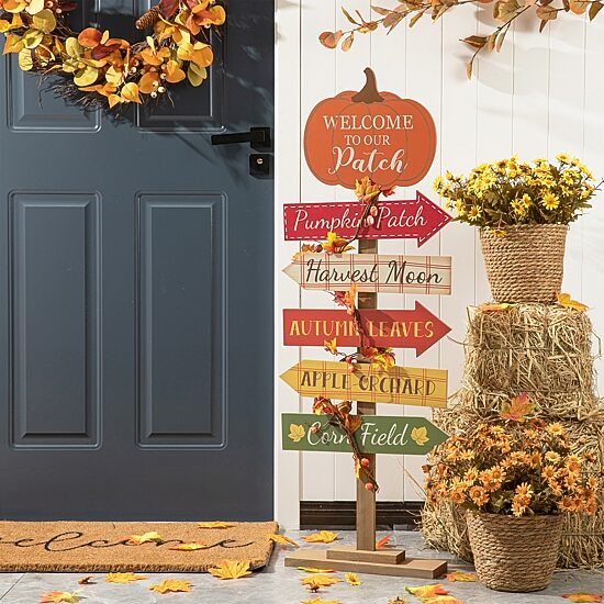 Glitzhome Fall Wooden Pumpkin Patch Porch Sign