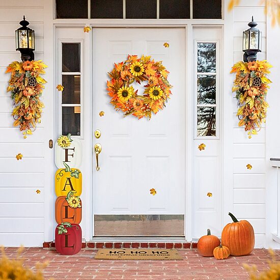 Glitzhome Fall Wood Stacked Pumpkin Decor Thanksgiving Porch Sign