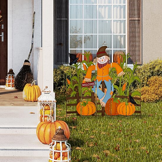 Glitzhome Fall Metal Scarecrow Thanksgiving Yard Art