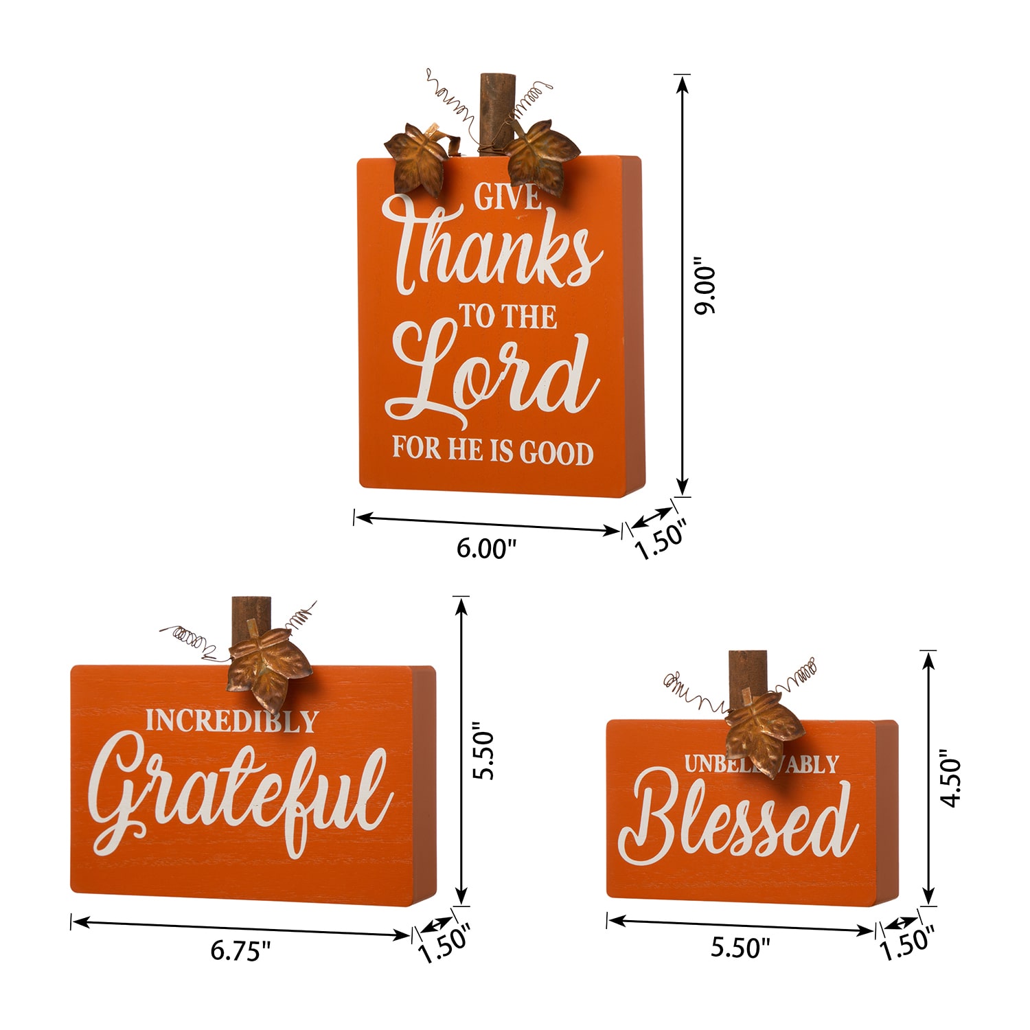 Glitzhome Fall Wooden Pumpkin 3-pc. Thanksgiving Tabletop Decor