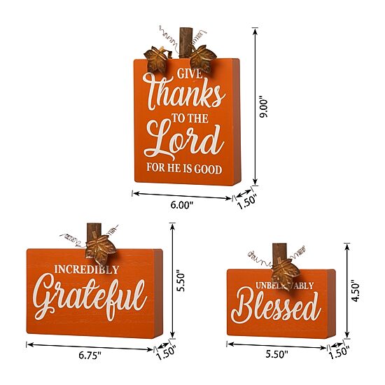 Glitzhome Fall Wooden Pumpkin 3-pc. Tabletop Decor