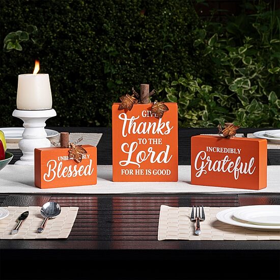 Glitzhome Fall Wooden Pumpkin 3-pc. Tabletop Decor