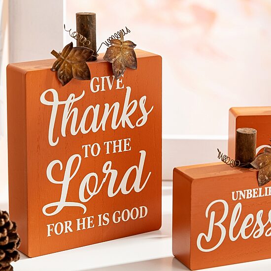 Glitzhome Fall Wooden Pumpkin 3-pc. Tabletop Decor