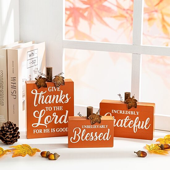 Glitzhome Fall Wooden Pumpkin 3-pc. Tabletop Decor