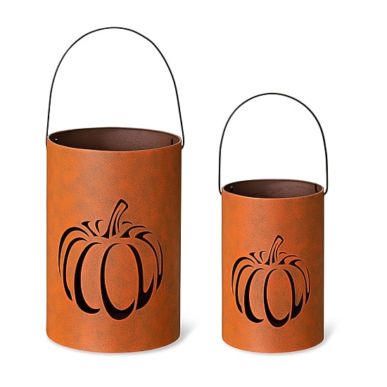 Glitzhome Metal Cutout Pumpkin Bucket 2-pc. Tabletop Decor