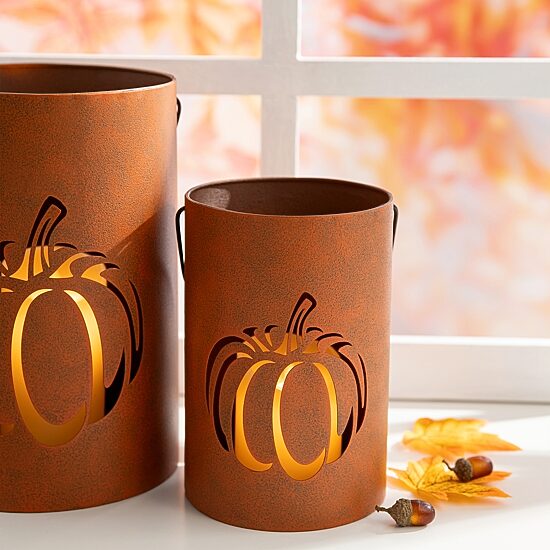 Glitzhome Metal Cutout Pumpkin Bucket 2-pc. Tabletop Decor