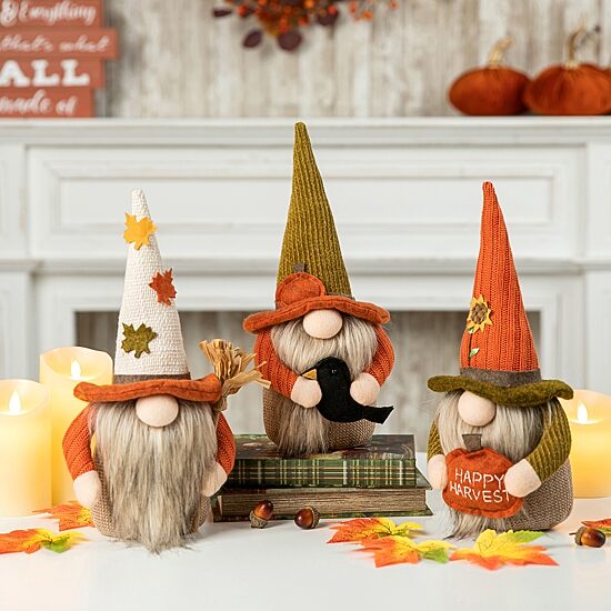 Glitzhome Fall Fabric Gnome 3-pc. Thanksgiving Tabletop Decor