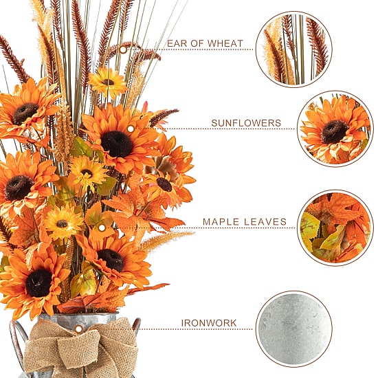 Glitzhome Fall Sunflower Leaf Potted Tree Tabletop Decor