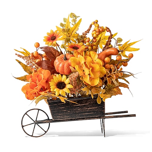 Glitzhome Fall Floral Cart Centerpiece Christmas Tabletop Decor In Orange