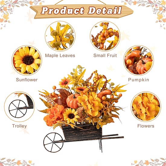 Glitzhome Fall Floral Cart Centerpiece Christmas Tabletop Decor