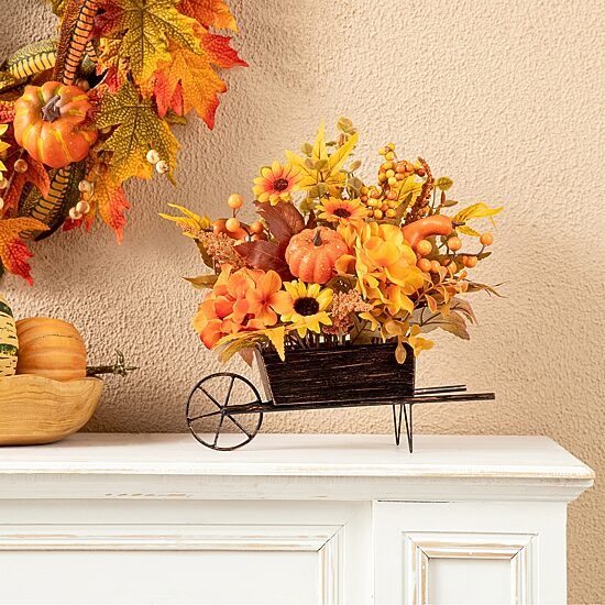 Glitzhome Fall Floral Cart Centerpiece Christmas Tabletop Decor