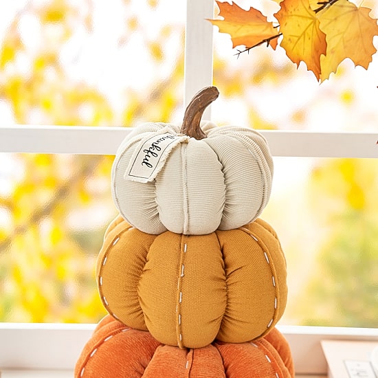 Glitzhome Fall Stacked Fabric Pumpkin Tabletop Decor