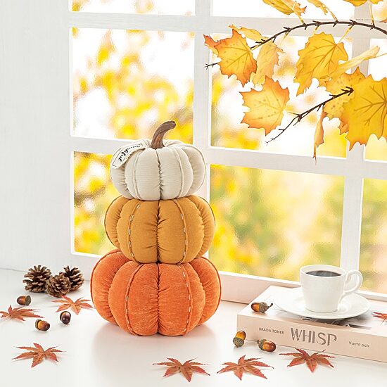 Glitzhome Fall Stacked Fabric Pumpkin Tabletop Decor