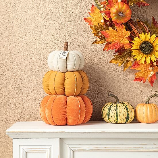 Glitzhome Fall Stacked Fabric Pumpkin Tabletop Decor