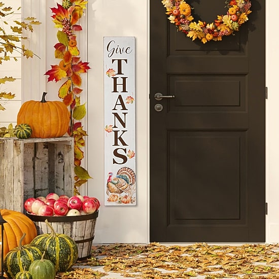 Glitzhome Harvest Wooden Give Thanks Porch Sign