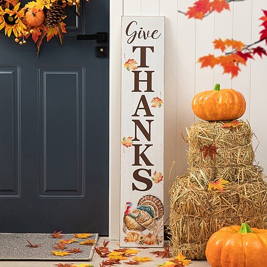 Glitzhome Harvest Wooden Give Thanks Porch Sign